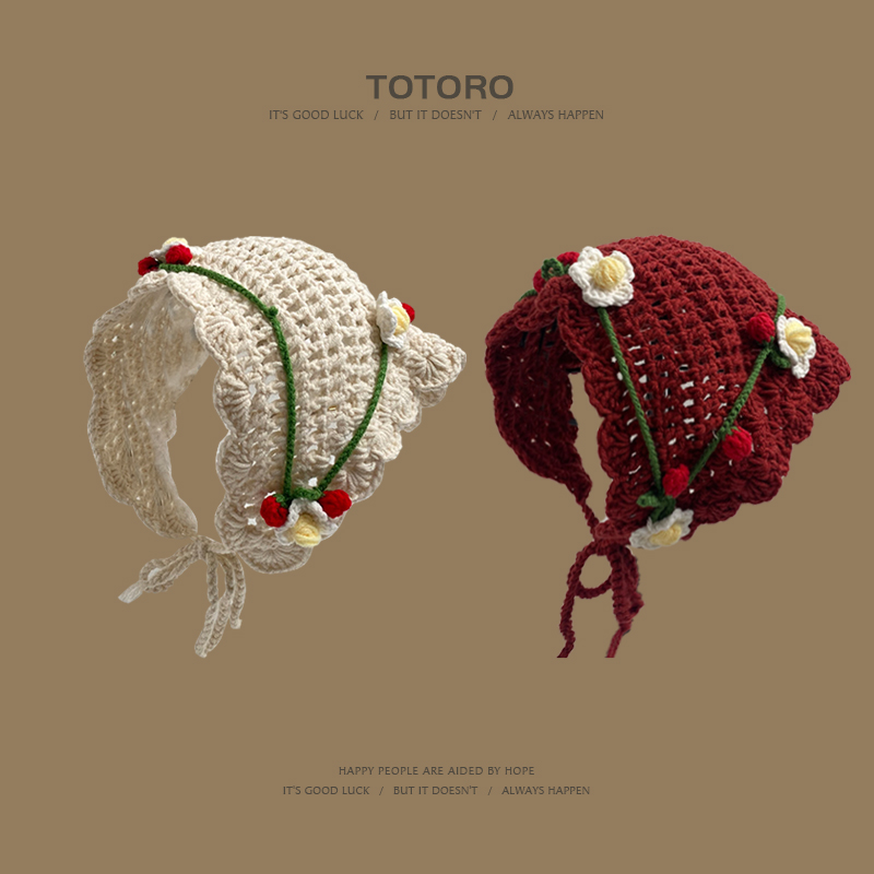 出游三角巾头巾女镂空勾花春秋