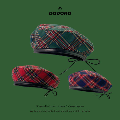 贝雷帽出游百搭女春秋冬格子格纹