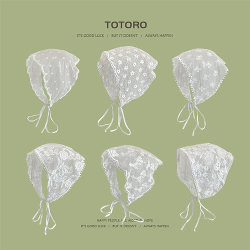 出游三角巾发带女蕾丝田园风春夏