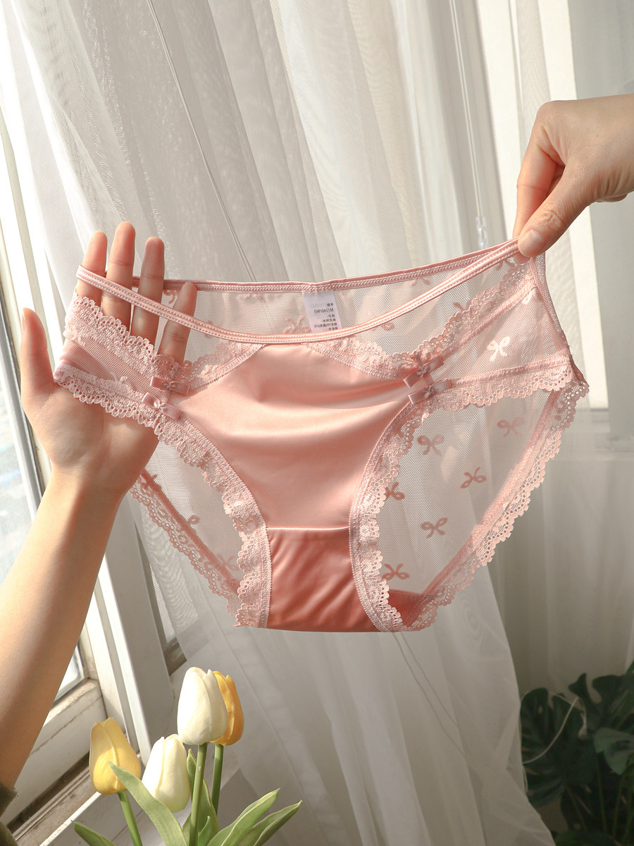 新款蕾丝内裤女士低腰纯欲透明镂空网纱白色三角裤少女风夏季薄款