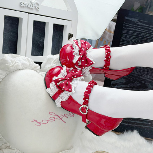 【波点软糖（中跟】喵喵呜Lolita鞋亮面可爱百搭lo鞋圆头鞋3.5cm