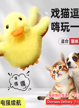 小黄鸭猫咪玩具逗猫器发声互动宠物逗猫棒仿真麻雀玩具跨境直邮