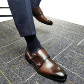 高档皮质系列 隐形内增高皮鞋 孟克鞋 布洛克雕花男鞋 棕色复古潮