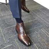 短靴商务真皮靴 布洛克雕花工装 米莱特新款 马丁靴男中帮英伦高帮鞋