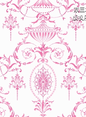 京三木 法式铁艺粉色紫色无缝墙布 欧式公主卧室婚房女孩房背景墙