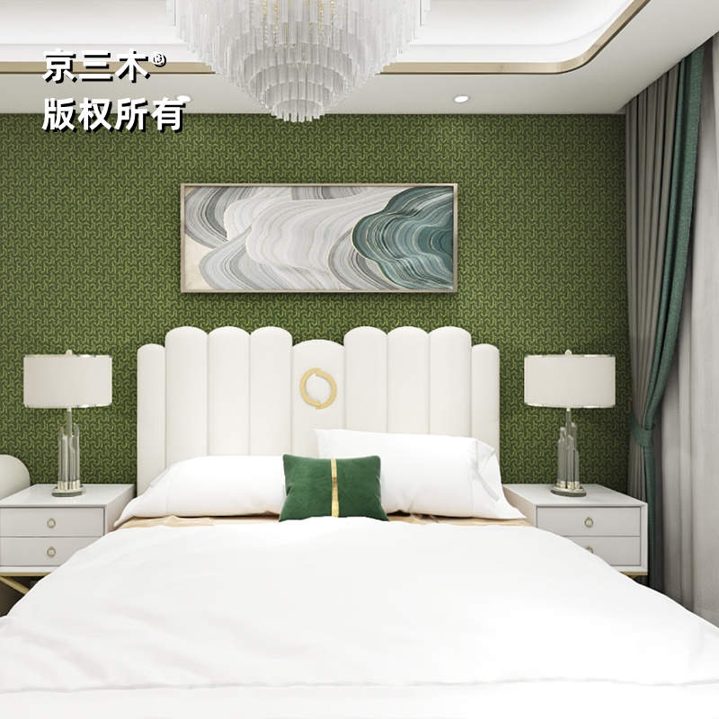 京三木 规律暗纹几何肌理无缝墙布 荧光绿米白色中式卧室背景墙