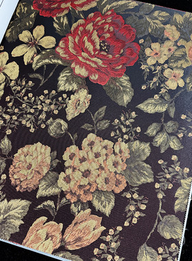 繁花 无缝墙布 现代法式 黑金红色大花牡丹 家装卧室酒店背景PT32