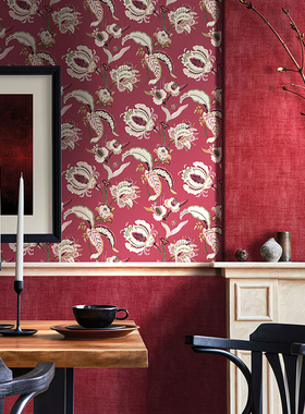 京三木 美式大红色纯纸墙纸壁画 FA 进口背景墙壁布 中式喜庆婚房