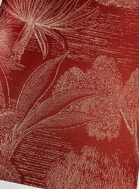 棕榈树芭蕉叶 无缝墙布 红色中古南亚风 酒店客厅电视墙背景 B53