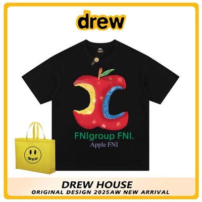 drew潮牌美式抽象苹果短袖T恤