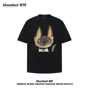 Abundant 潮牌卡通猫咪短袖 T恤男女涂鸦风情侣休闲百搭半袖 MW美式