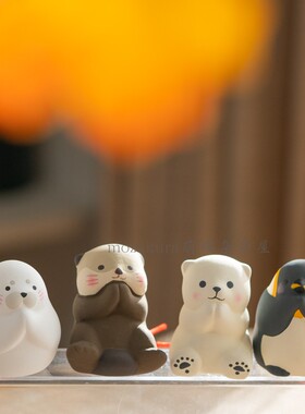 日本龙虎作日系治愈系海洋动物许愿小队企鹅海豹水獭福签桌面摆件