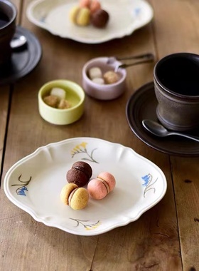 日本进口 Studio M' 比利时复古蓝色花卉陶瓷椭圆长盘餐盘沙拉盘