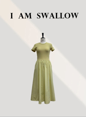 【A/M Swallow】百棉拼接短袖连衣裙W-1038#7756