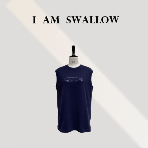 【A/M Swallow】百棉绣鱼背心无袖T恤R-6067V#002