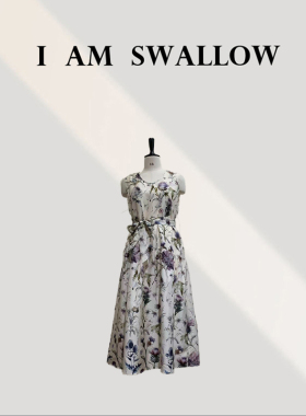 【A/M Swallow】无袖真丝蓟花印花连衣裙W-1048#1111