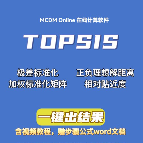 优劣解距离法TOPSIS在线计算软件，可输入自己的权重，含word文档