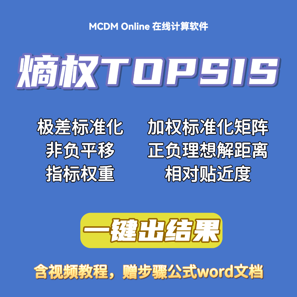 （面板）熵权Topsis在线计算软件，计算一级指标、整体相对贴进度