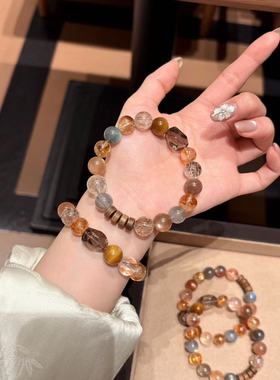原创保真多宝天然黄塔晶金发晶黑金超绿幽灵金虎眼小众高级手串