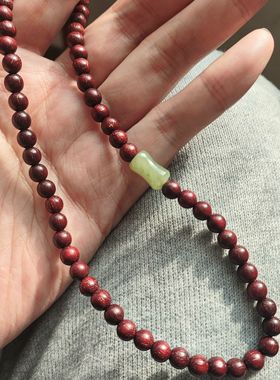 印度小叶紫檀香实木和田玉极细小珠手链女双圈手串精致素雅
