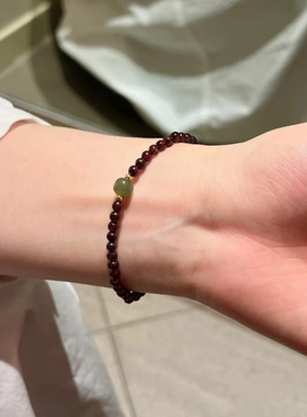 天然水晶石榴石和田玉串珠手链小众设计高级中式复古手串国风招财