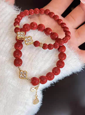 保真7A级帝王红砂朱砂单圈原创新中式本命年手串丝绒感灯笼手链女