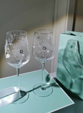 原创设计繁花红酒杯双支礼盒 纯手工小批量小众红酒杯 葡萄窖主