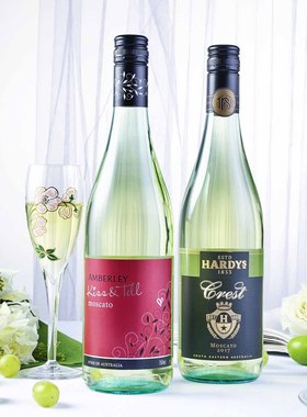 省33！澳洲进口两瓶套装hardys莫斯卡托安伯利甜白起泡酒葡萄窖主