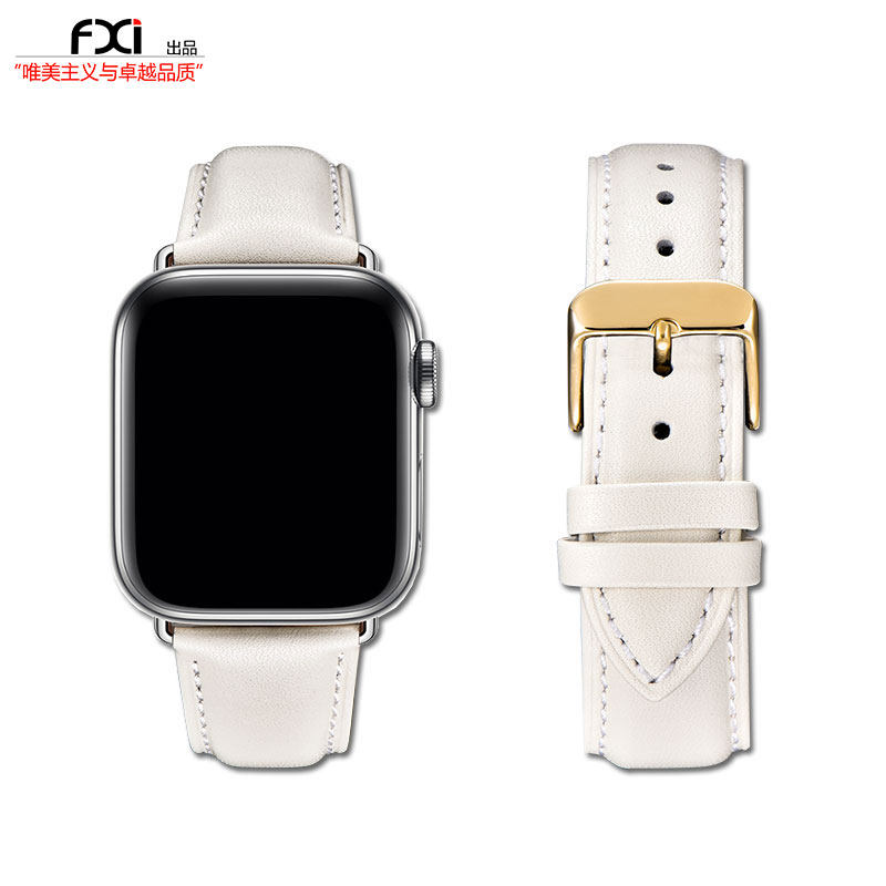 fxi 珍珠白色柔软平纹苹果表带applewatch表带iwatch9876543表带iwatch Ultra21表带真皮女男苹果手表带针扣