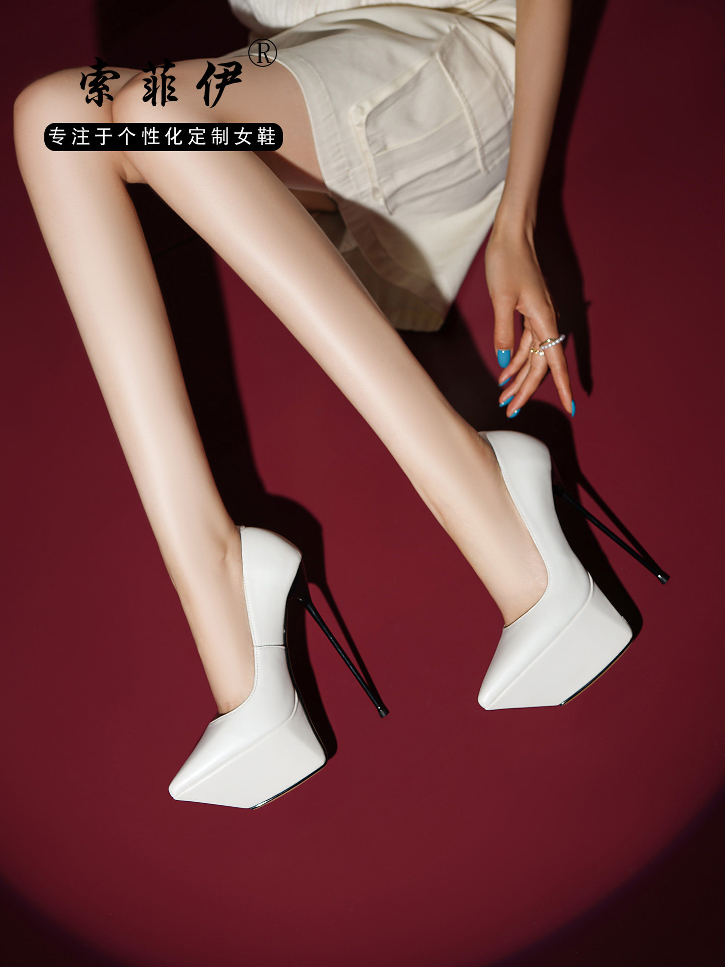 Giày cao gót nữ mũi nhọn gót siêu cao 16 cm platform chống nước — Đen, Tím, Trắng