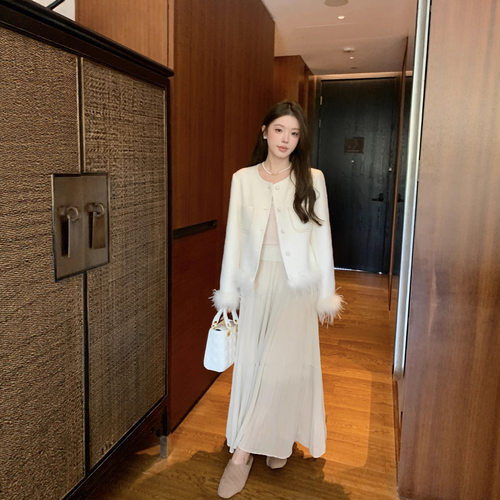 毛袖单排扣小香风羊绒大衣女加厚