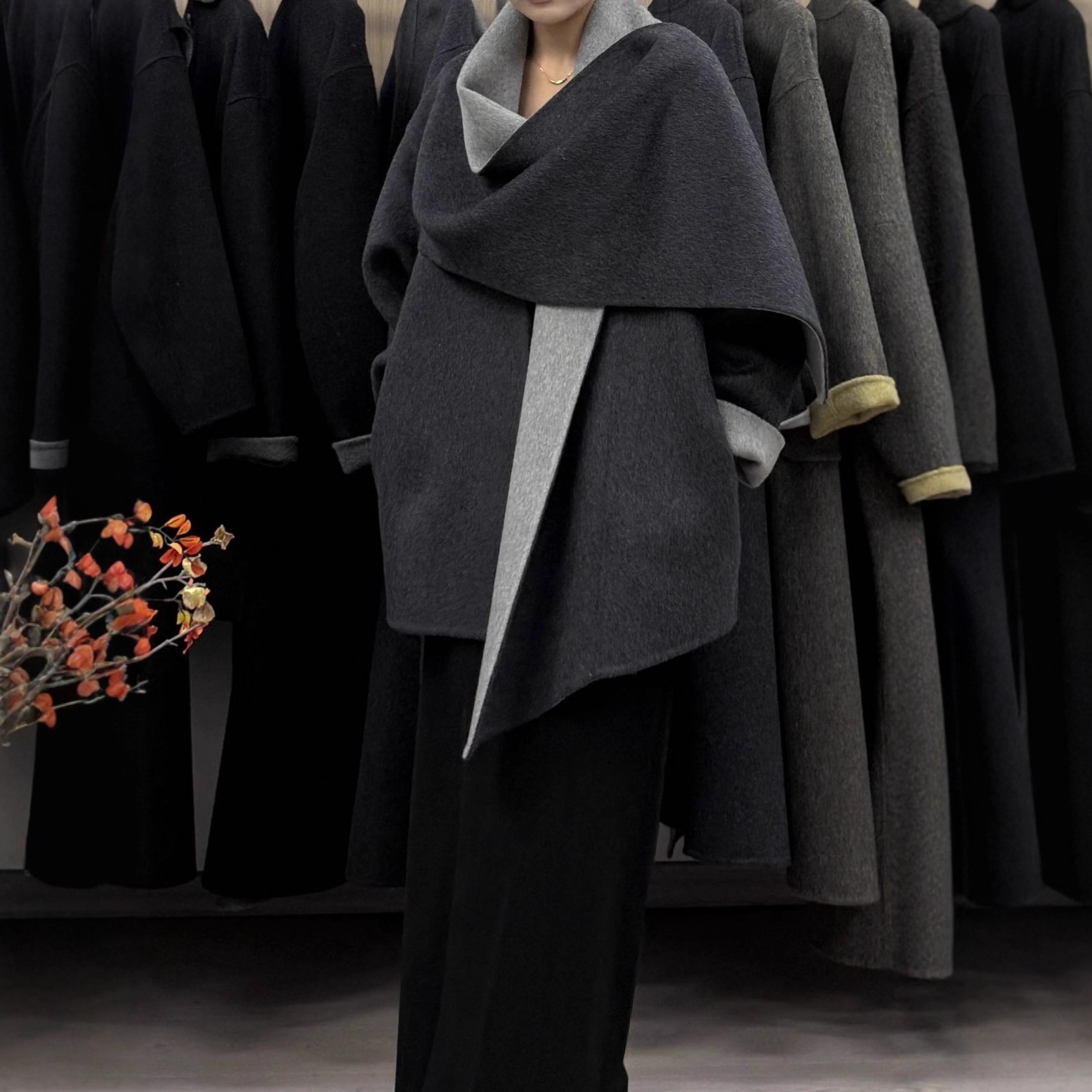 大围巾加厚款式双面羊毛大衣披