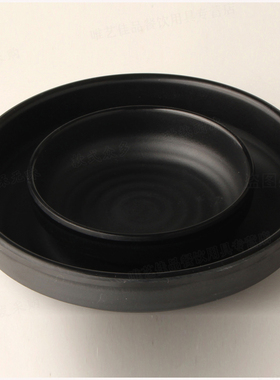 嘉宝黑色密胺仿瓷餐具 酒店餐盘日式圆盘深盘子调料碟子D157