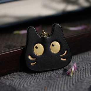 真皮可爱猫咪挂件头层植鞣牛皮钥匙扣包包挂饰手账本挂绳车钥匙扣