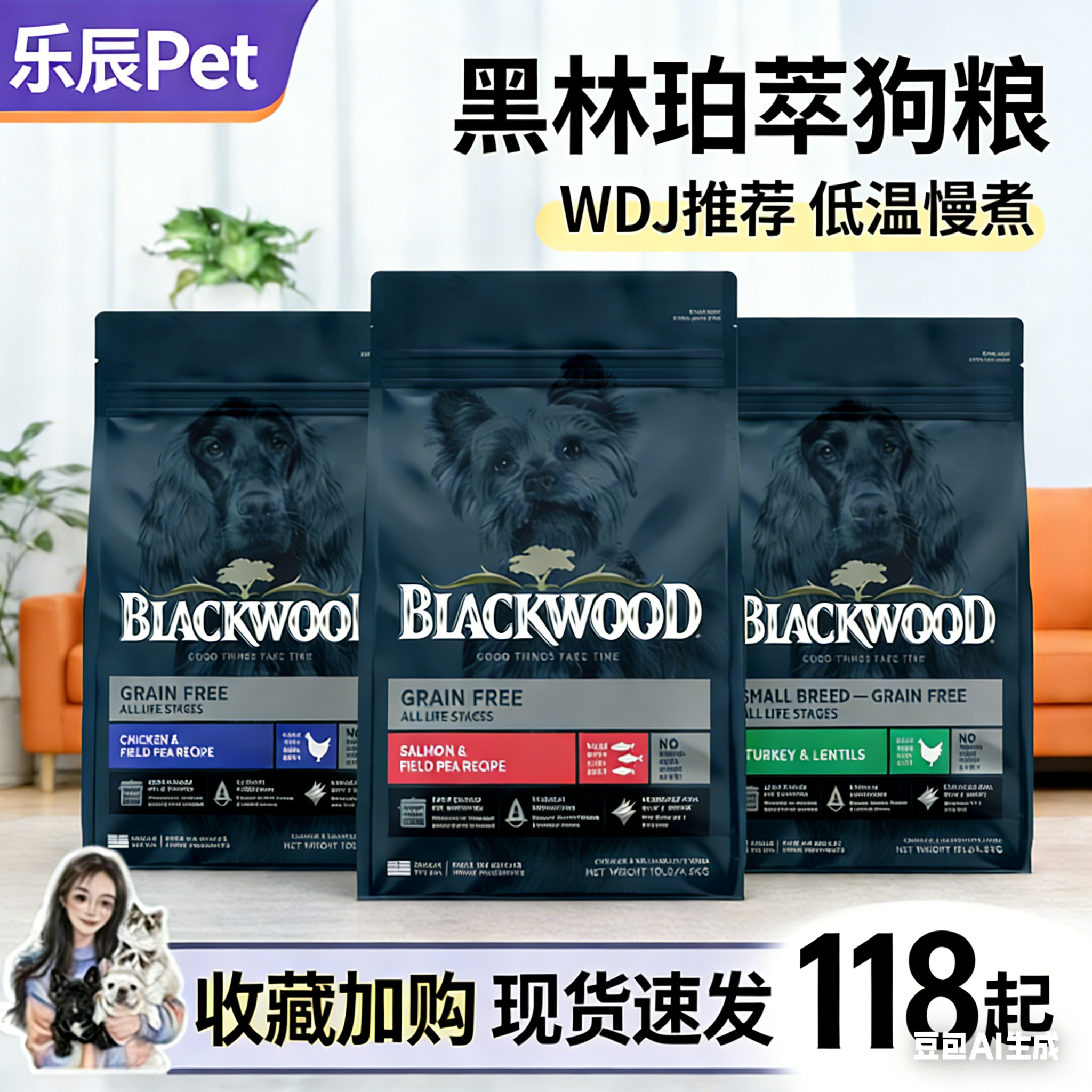 美国WDJ推荐BLACKWOOD黑林珀萃低温慢煮狗粮三文鱼火鸡鸡肉高蛋白