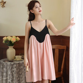 吊带睡裙女夏季 睡衣裙甜辣带胸垫可外穿家居服 宽松拼色纯欲短款