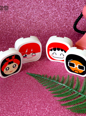 新代发伴侣盒 卡通眼镜盒 隐形眼镜伴侣盒 护理盒 囧人 图案 8069