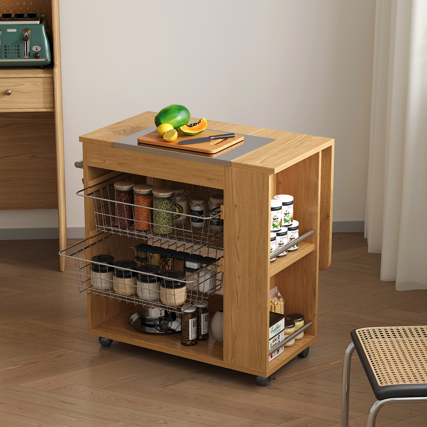 现代简约移动岛台厨房小推车吧台