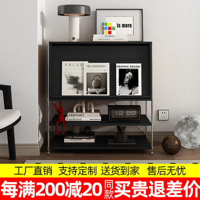 黑色杂志柜唱片置物架子收纳柜不锈钢日式书柜客厅边柜简约储物柜