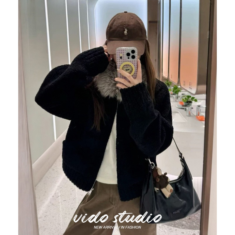 藤姐同款黑色毛领环保皮草女秋冬韩系短款羊羔毛绒皮毛一体外套厚,女装/女士精品,短外套,淘宝优惠券,粉丝福利购,淘宝优惠卷