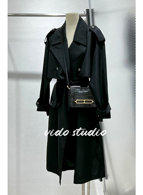 经典百搭款黑色中长款风衣女24春新款系带英伦风气质垂感大衣外套