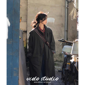 白鹿同款 韩系复古中长款 风衣女灰绿色休闲文艺风森系气质宽松外套