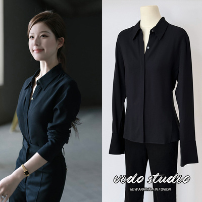 黑色御姐衬衫修身款短款上衣OL风