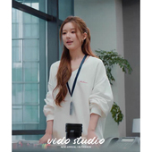 赵露思许我耀眼许妍同款 白色V领卫衣女25秋宽松韩系休闲慵懒上衣