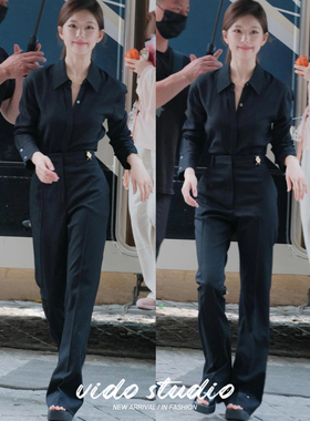 许我耀眼赵露思许妍同款黑色高腰直筒裤西装裤气质高级感显瘦裤子