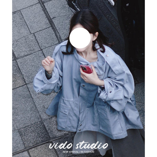 恋人赵露思同款蓝色宽松巴恩风工装外套26春秋韩系慵懒高级感风衣