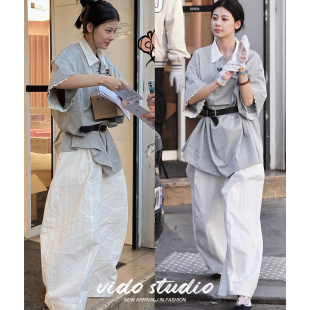 赵昭仪同款白色阔腿裤女小众显瘦休闲宽大版小个子直筒裤香蕉裤子