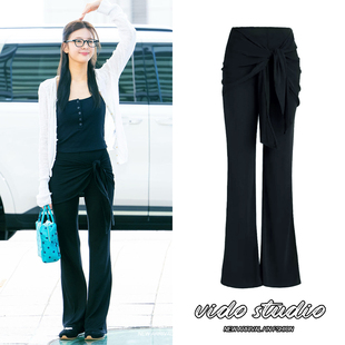 显瘦甜辣妹休闲长裤 女瑜伽裤 假两件韩系微喇叭裤 崔智秀赵露思同款