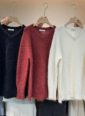 LASCELULA正品实体店同款V领慵懒风套头毛衣女宽松软糯保暖羊毛衫
