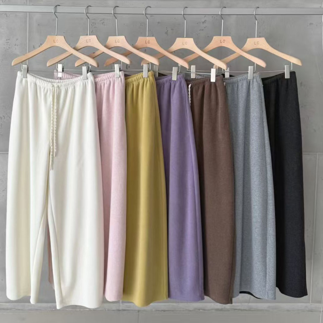 抽绳设计直筒阔腿休闲裤女